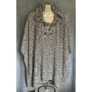 ALYA Hooded Knit Poncho Lace-Up neckline Grommets Size S/M Chunky BOHO Retro